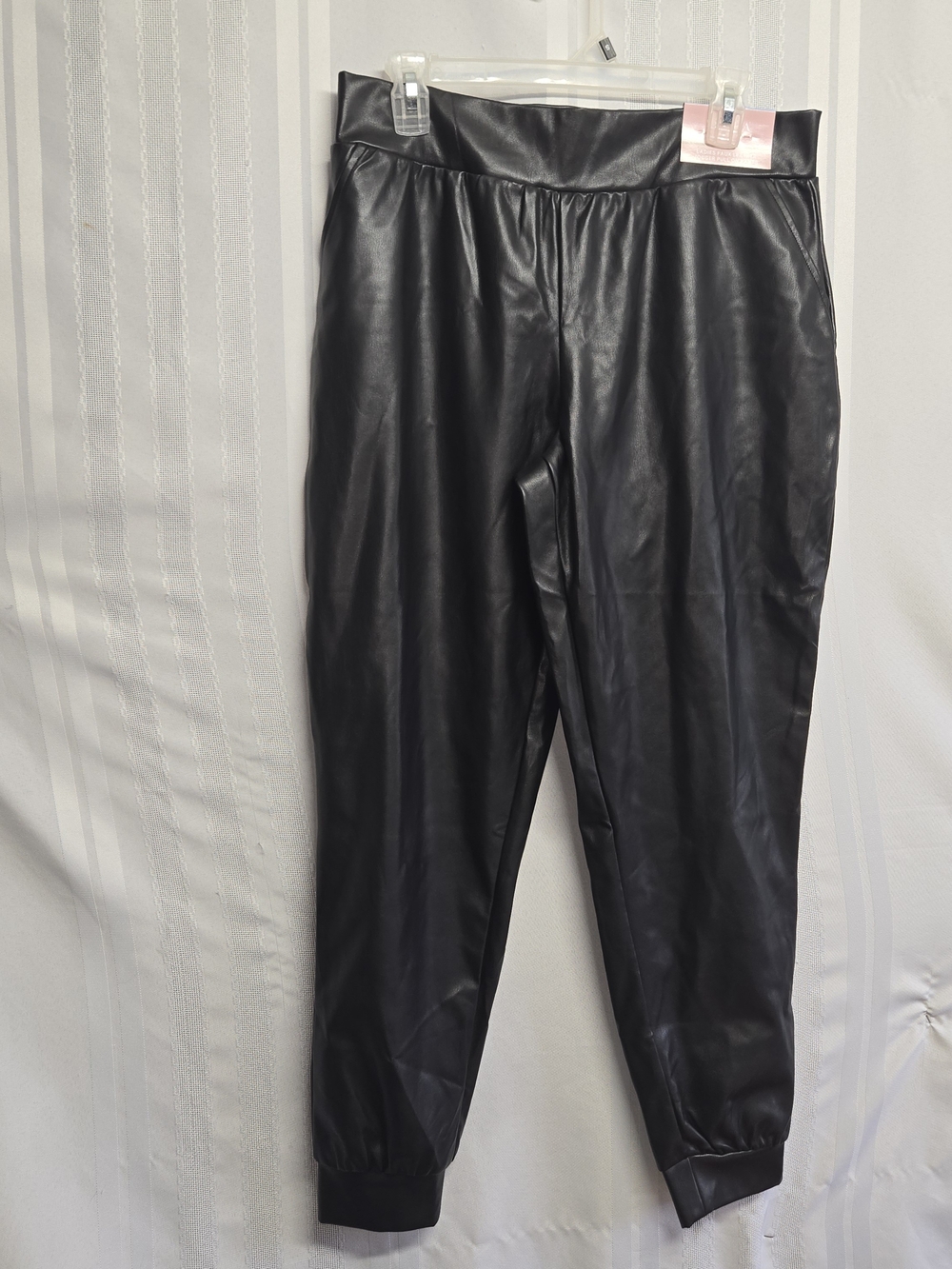 LADIESBlack Faux Leather Jogger PULL UP Pants - SIZE LARGE